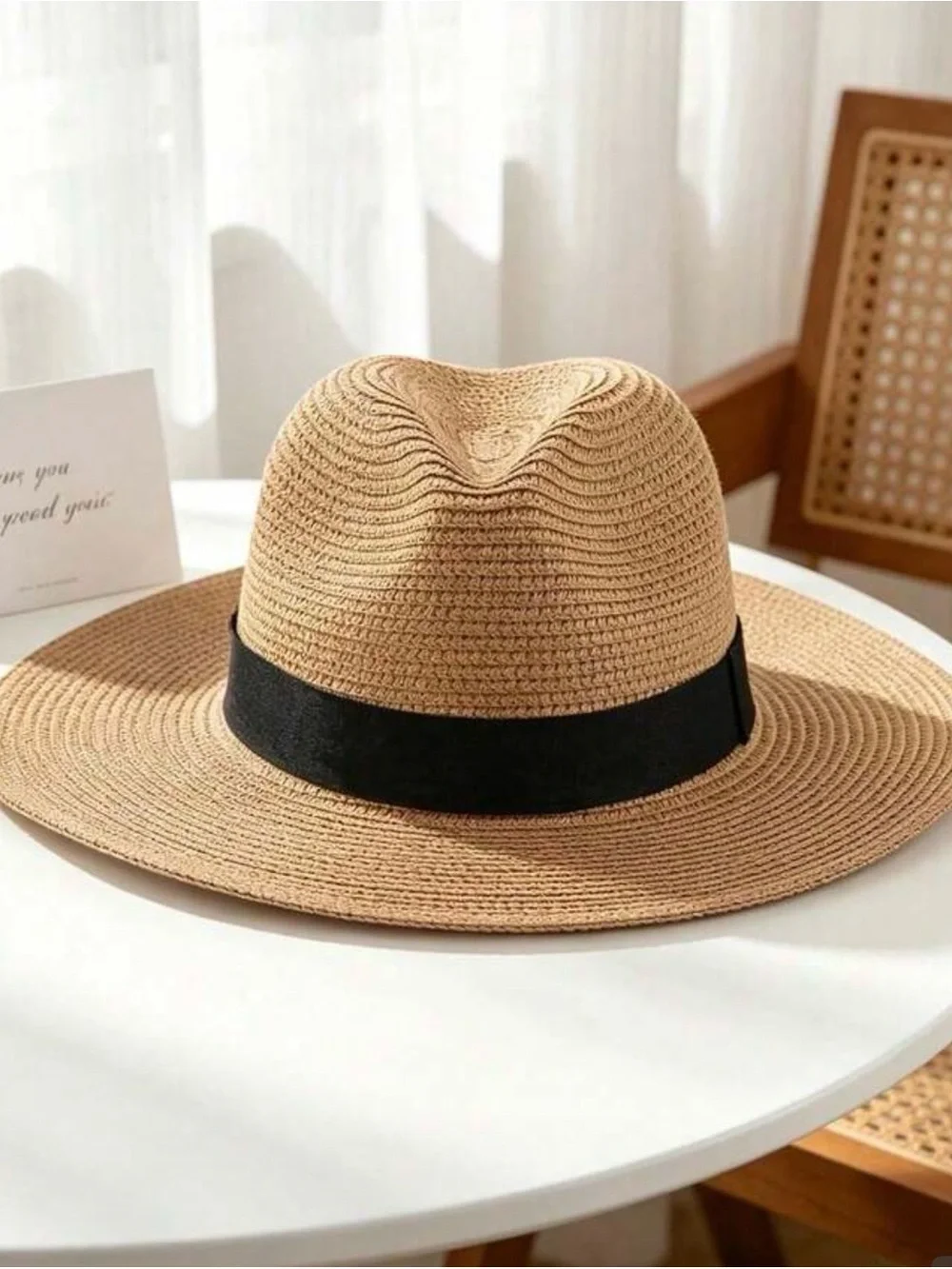 Women's Straw Fedora Hat with Black Band